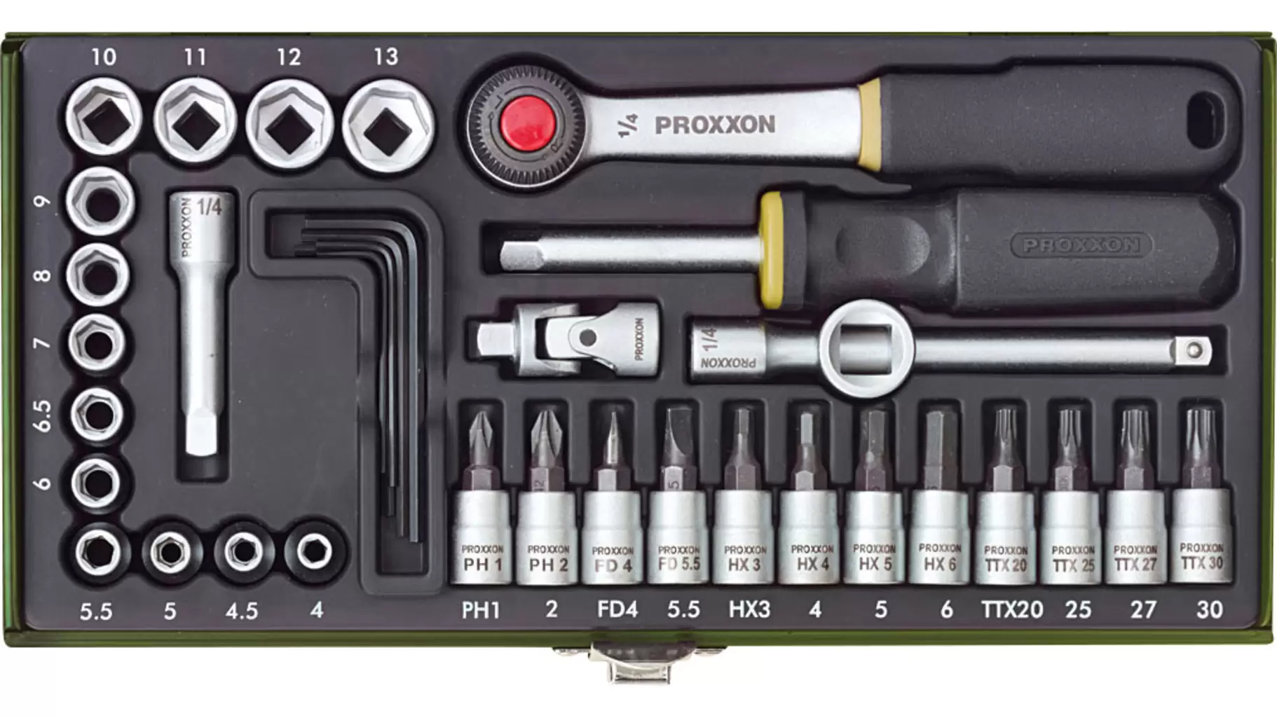 COFFRET POUR LA MÉCANIQUE DE PRÉCISION AVEC CLIQUET 1/4&Prime;, 36 PIÈCES