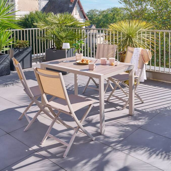 TABLE DE JARDIN EFFET BOIS LIN / ARGILE