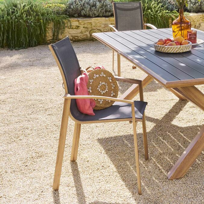 CHAISES DE JARDIN EMPILABLES « AXANT » GRIS POIVRE / MIEL