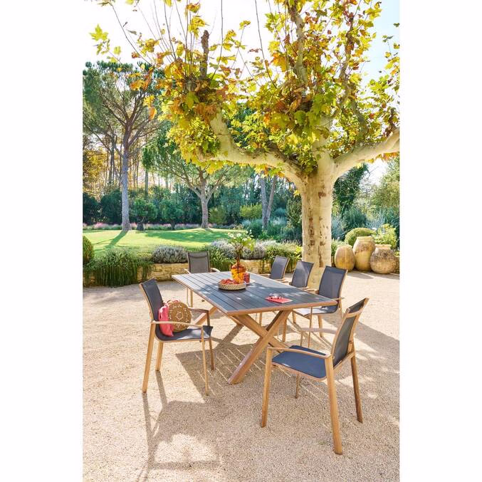 CHAISES DE JARDIN EMPILABLES « AXANT » GRIS POIVRE / MIEL