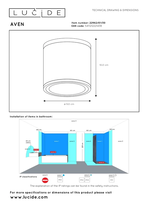 LUCIDE AVEN,  SPOT PLAFOND SALLE DE BAIN