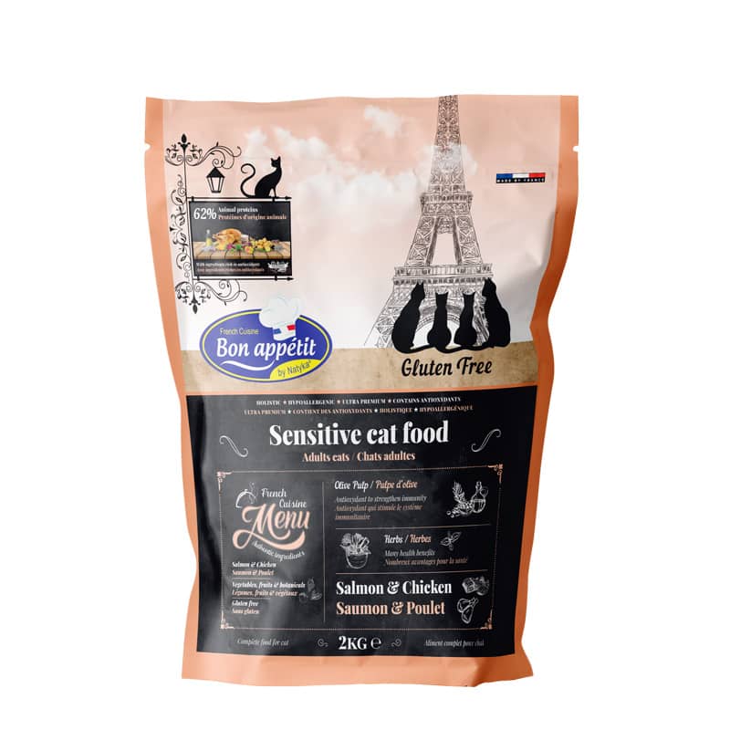Croquettes chat adulte Sensitive – Saumon & Poulet – 1,5 kg