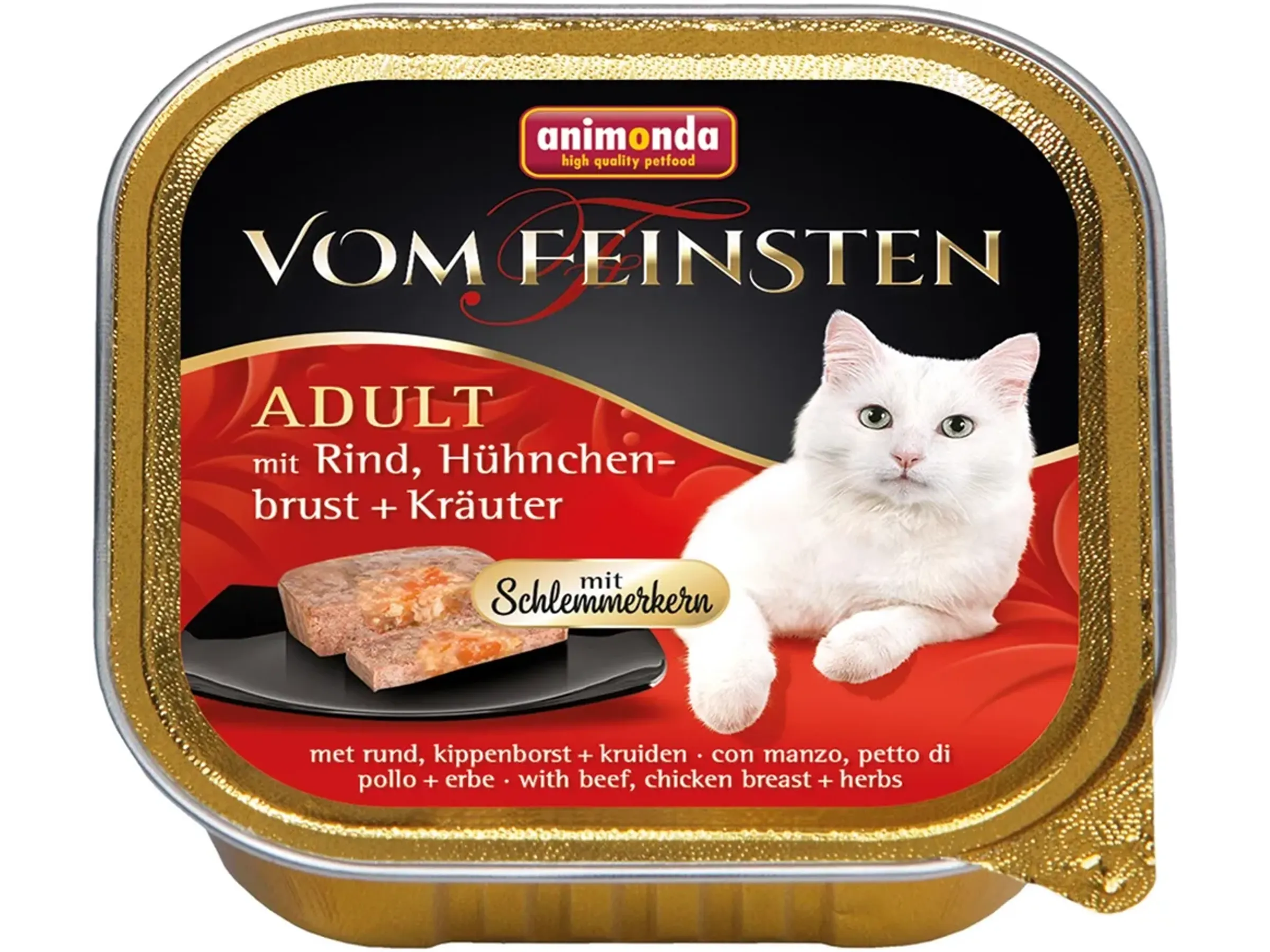 Nourriture humide pour chats, poitrine de bœuf et poulet adulte et herbes 100 g
