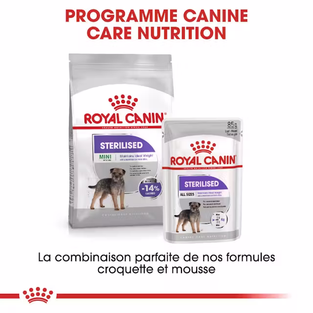 Aliments mousse pour chiens adultes stérilisés de plus de 10 mois ayant tendance à prendre du poids